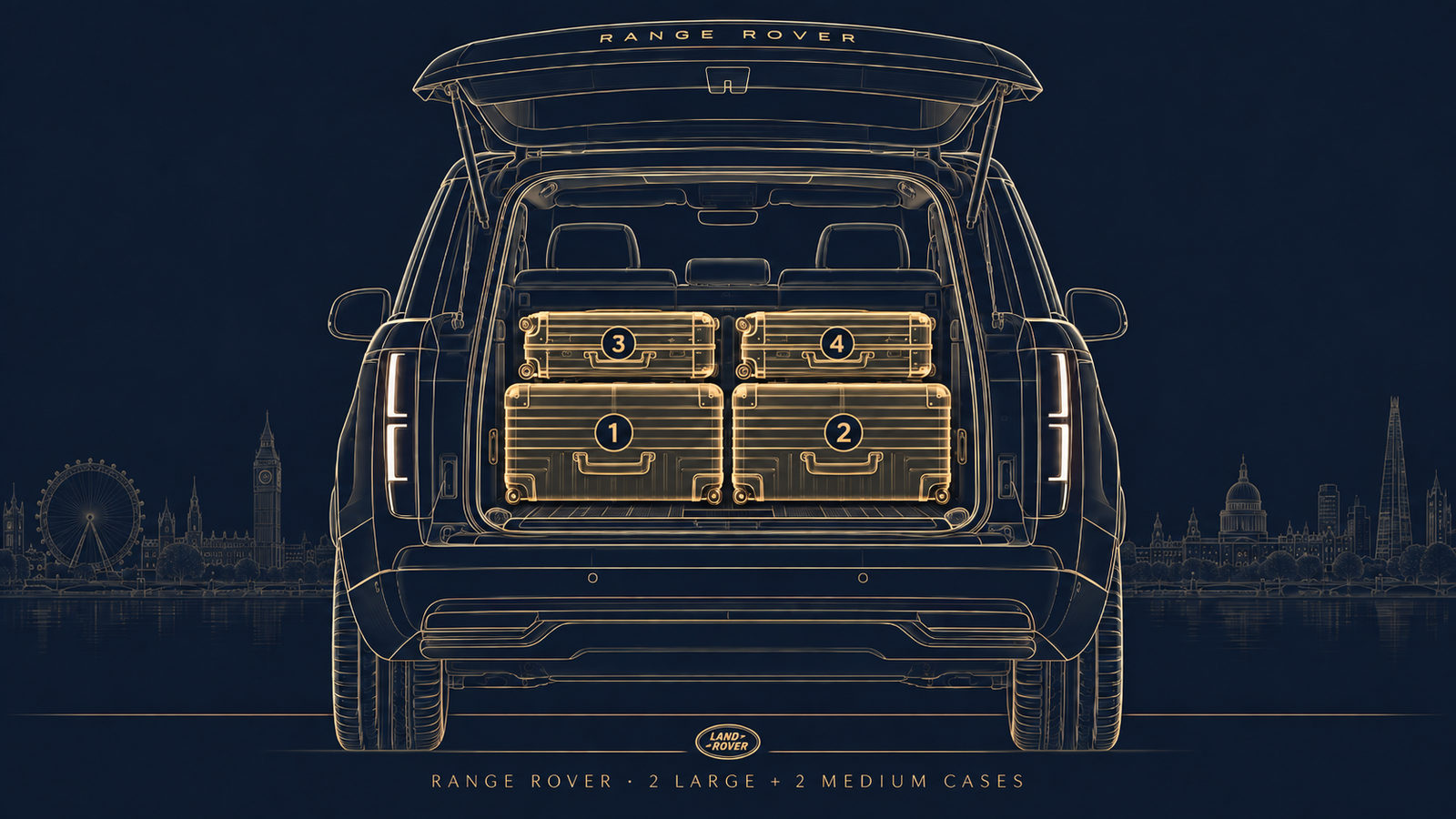 Range Rover luggage layout: 2 large and 2 medium cases